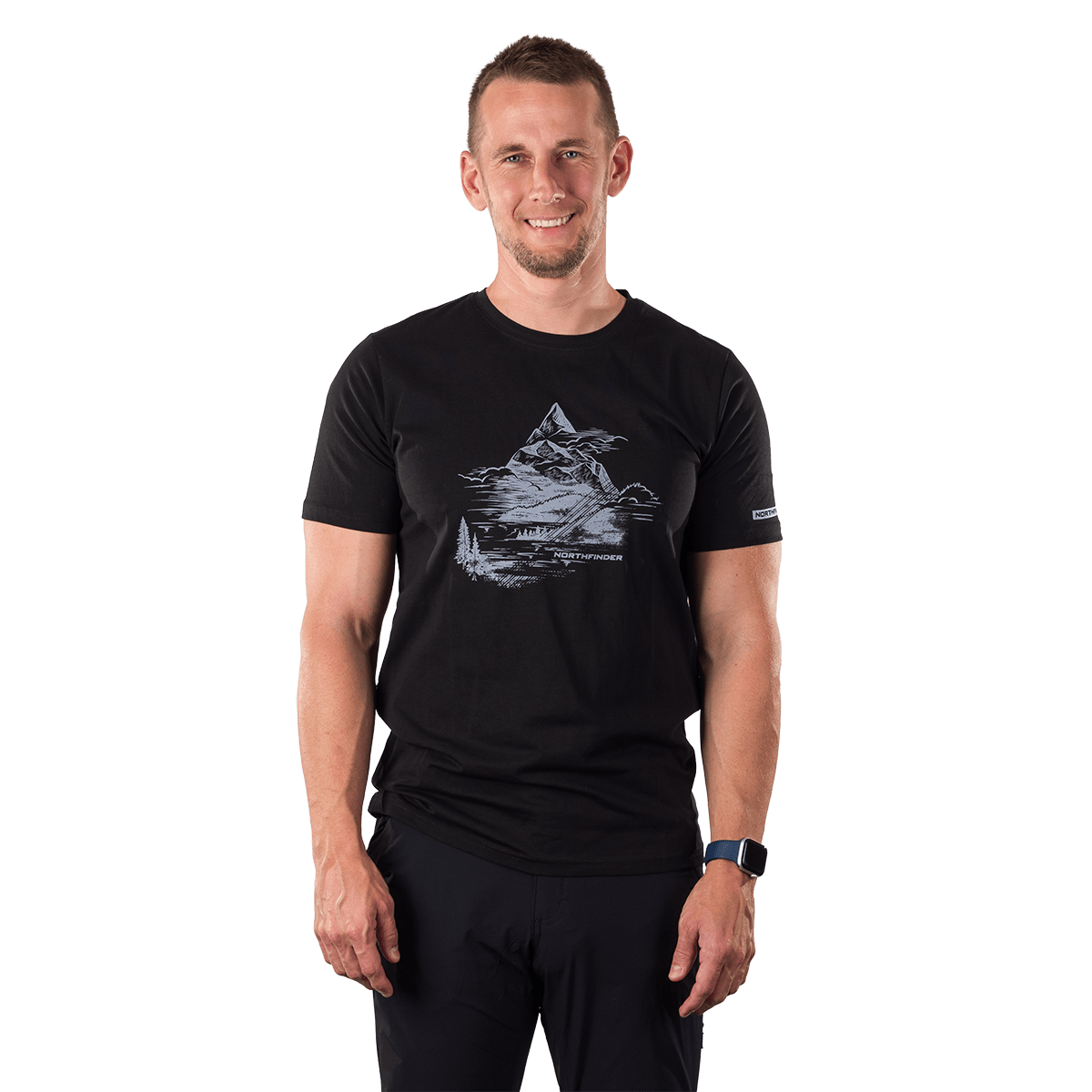 NORTHFINDER International Pánske outdoorové tričko 100% organická bavlna, regular fit BENED - čierna / M