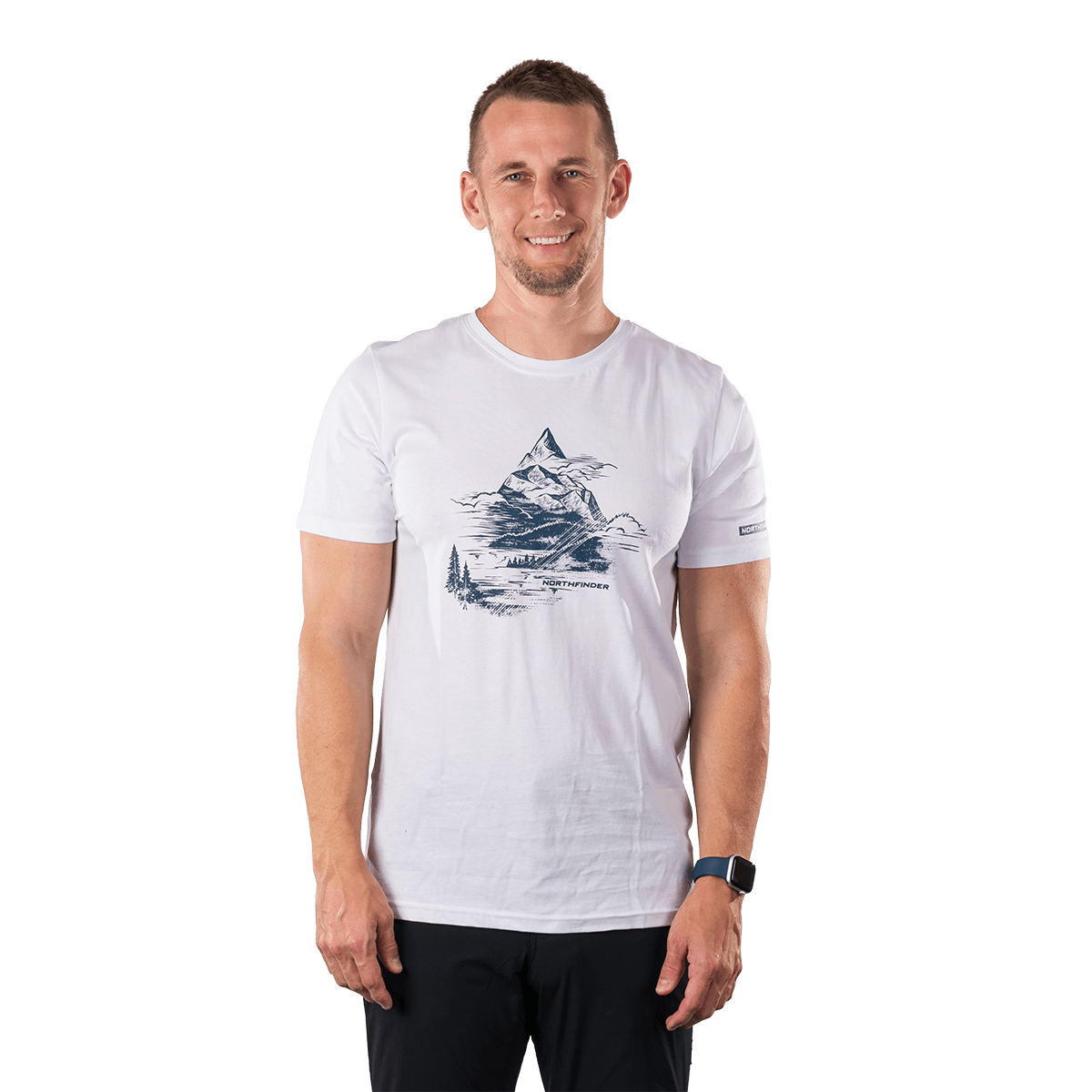 NORTHFINDER International Pánske outdoorové tričko 100% organická bavlna, regular fit BENED - biela / M