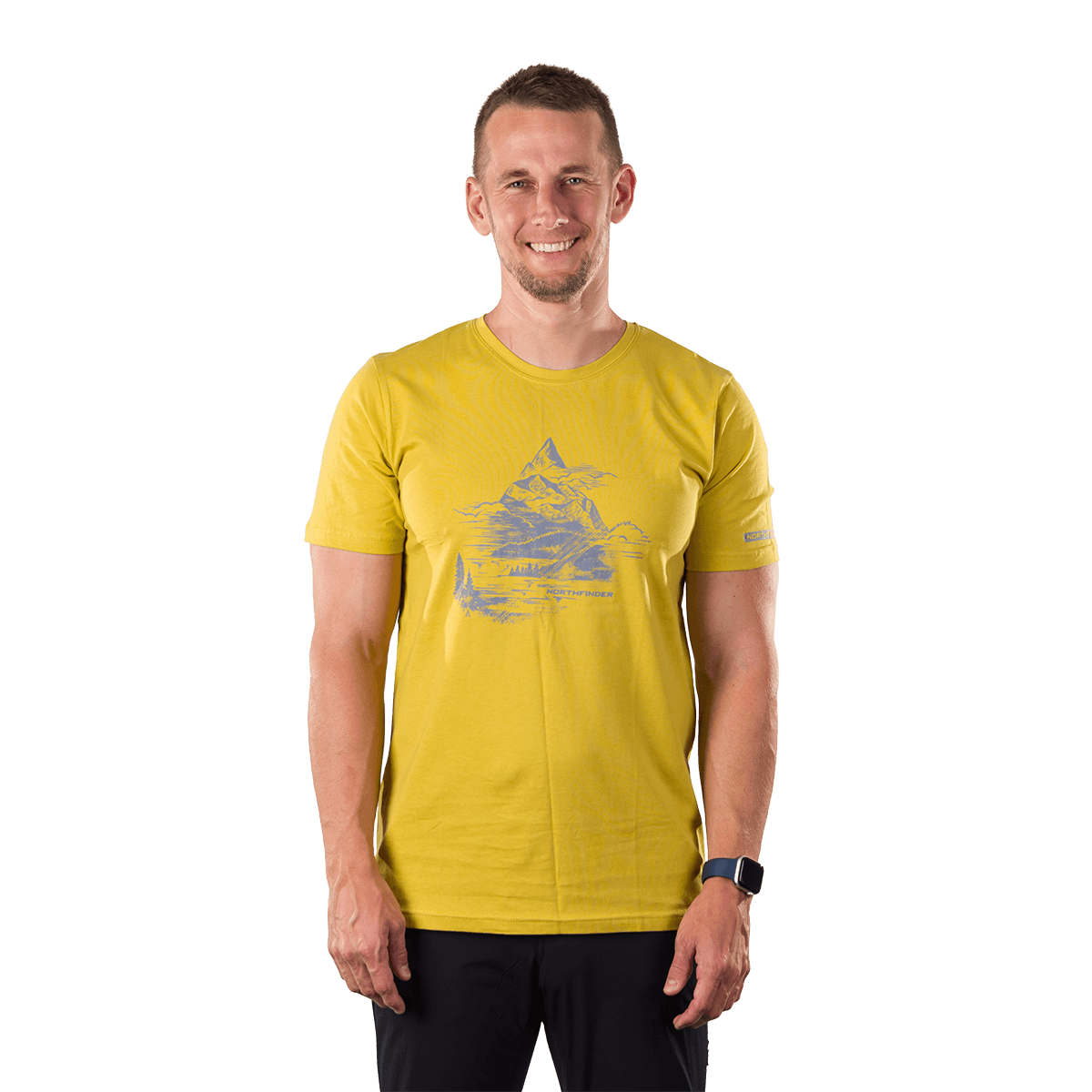 NORTHFINDER International Pánske outdoorové tričko 100% organická bavlna, regular fit BENED - horčica / M